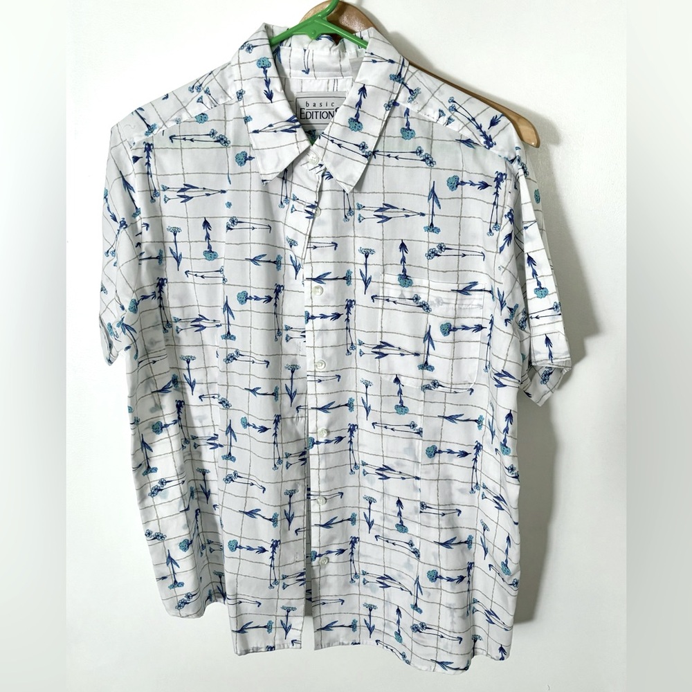 Blue Floral Men’s Casual Short Sleeve Button Up XL Vintage KMart